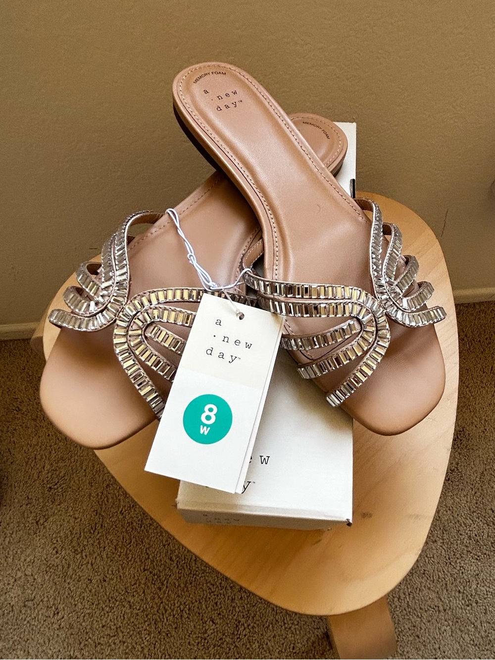 NWT and box A New Day Nude Slide Mules with Silver Metallic Trim